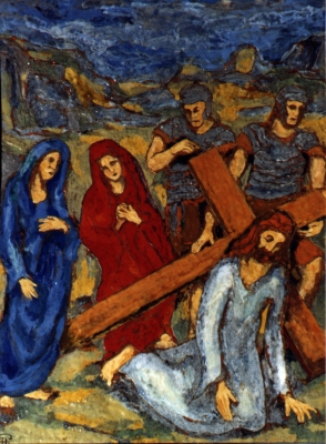 Jesus f�llt zum ersten Mal unter dem Kreuz