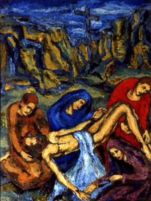 der heilige Leichnam Jesu wird in das Grab gelegt